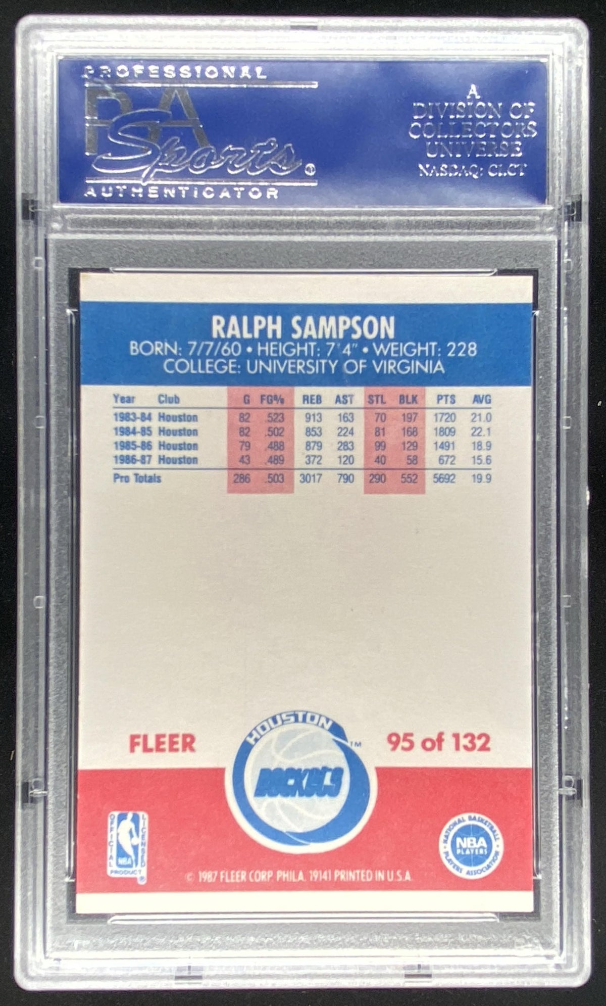 1987 Fleer Ralph Sampson #95 graded PSA 9 trading card