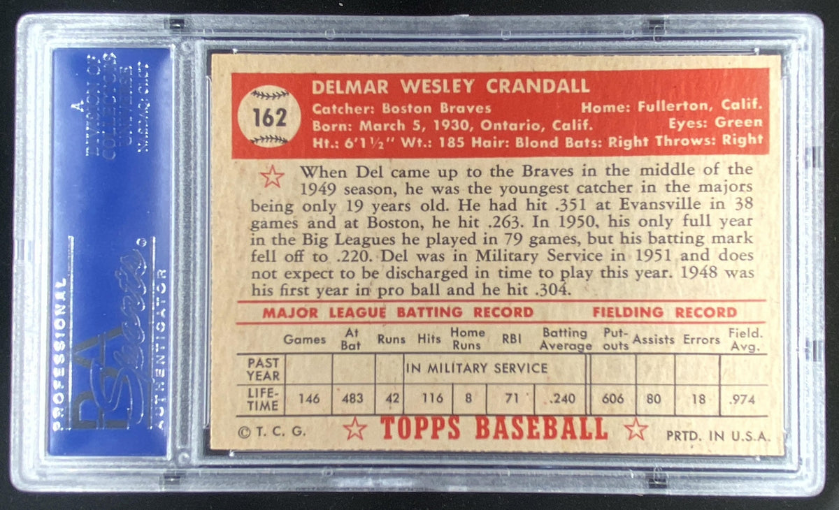1952 Topps Del Crandall #162 graded PSA 5 trading card