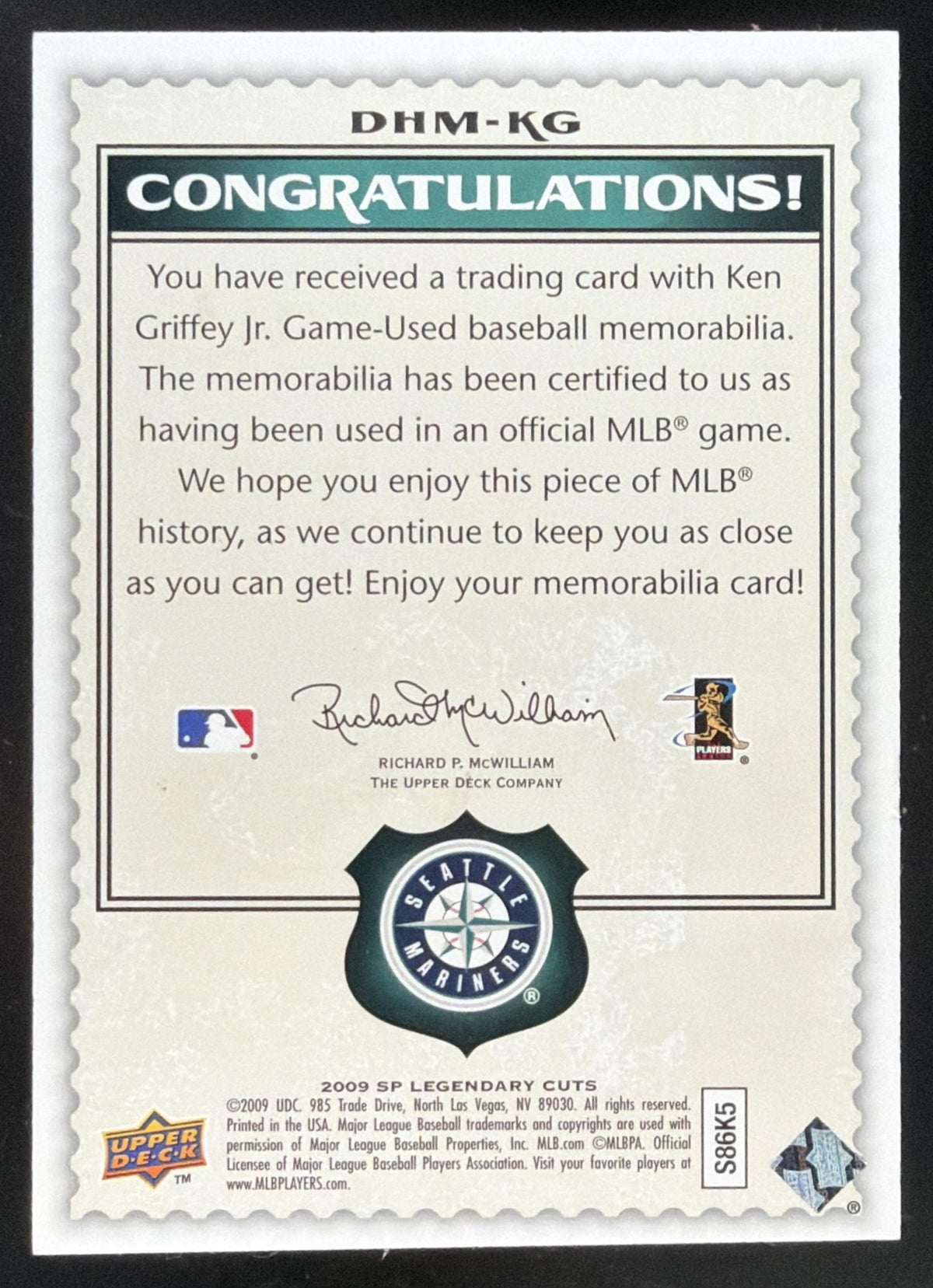 2009 SP Legendary Cuts Destined for History Ken Griffey Jr. Jersey