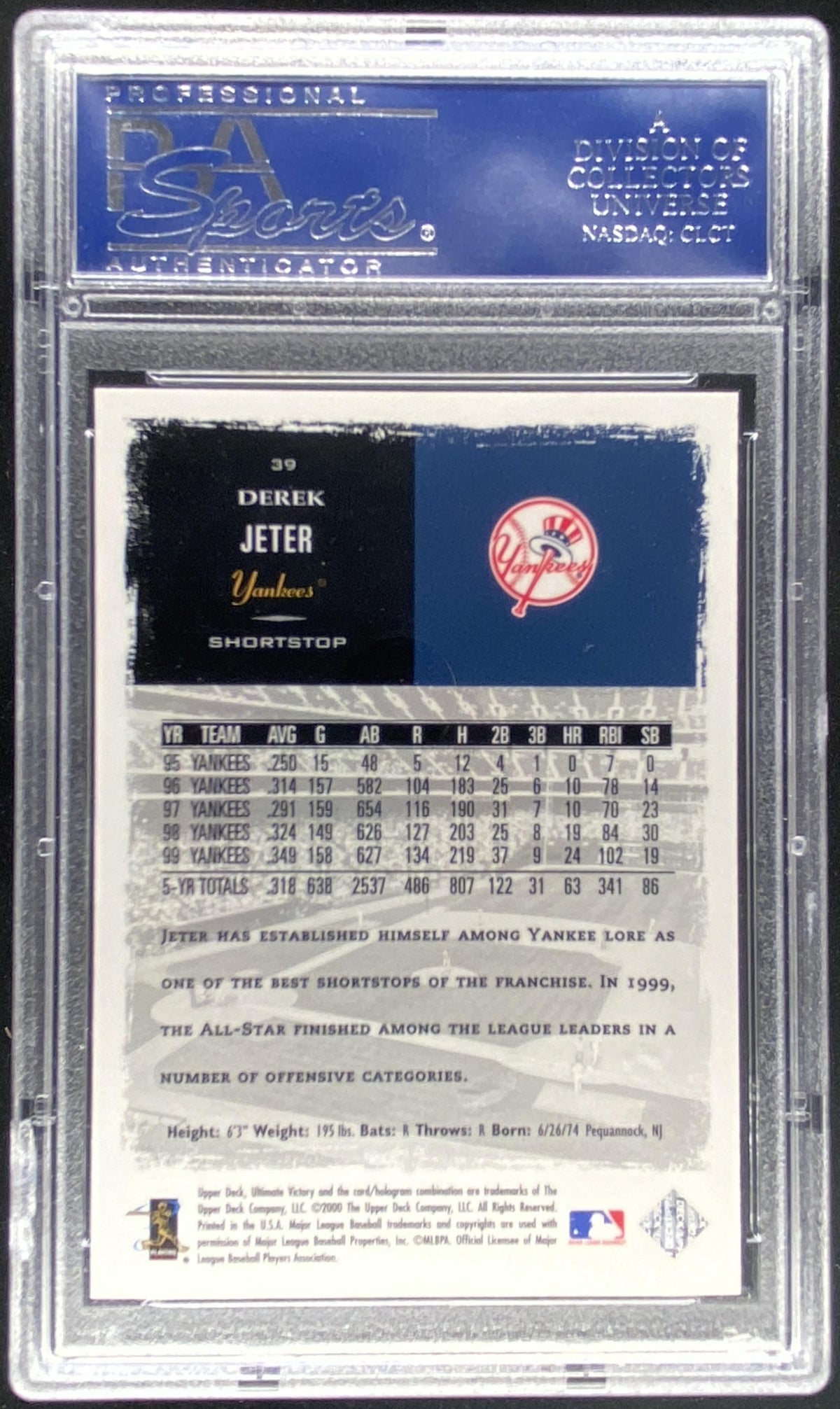 2000 Upper Deck Ultimate Victory Derek Jeter #39 graded PSA 10 trading card