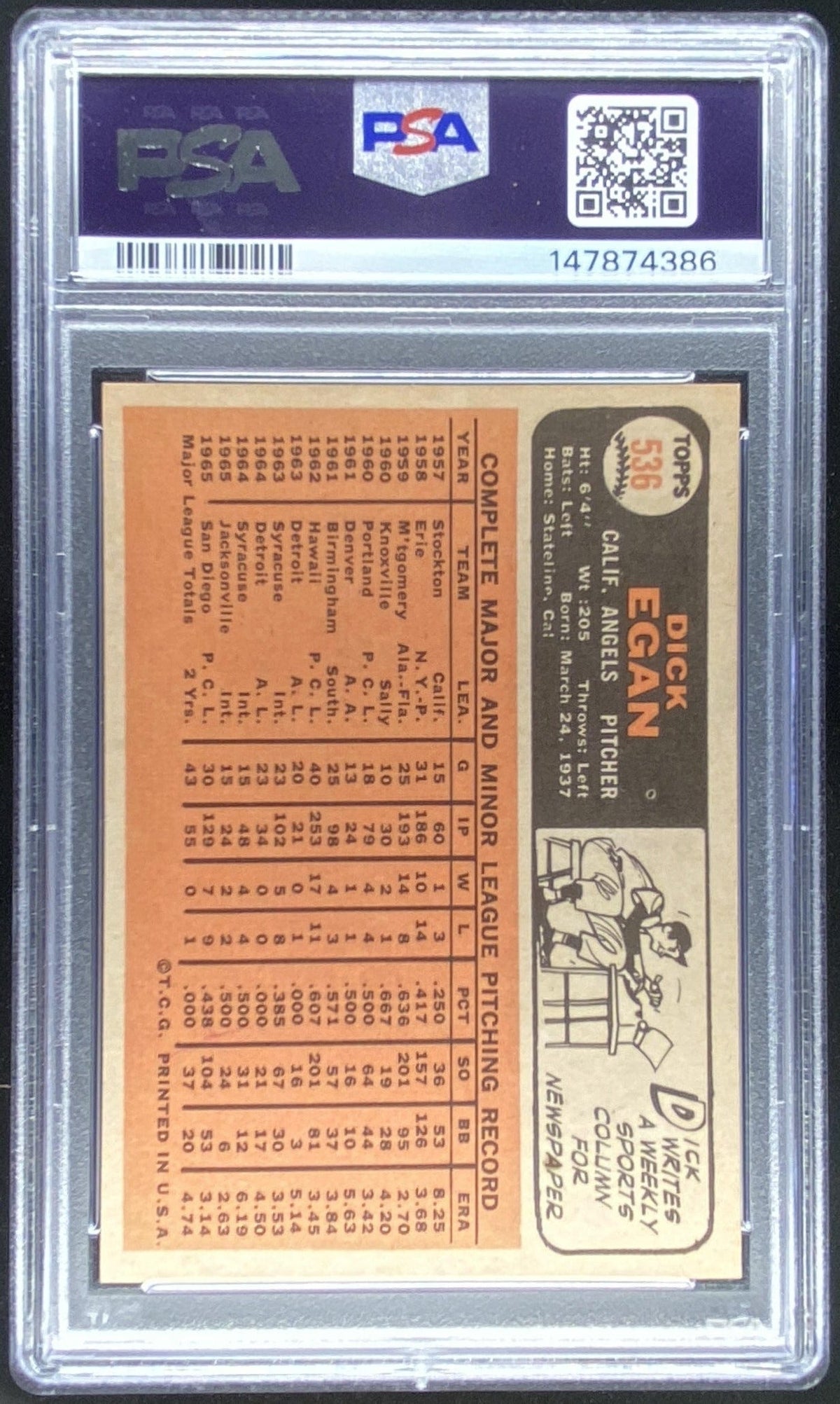 1966 Topps Dick Egan #536 graded PSA 8 trading card