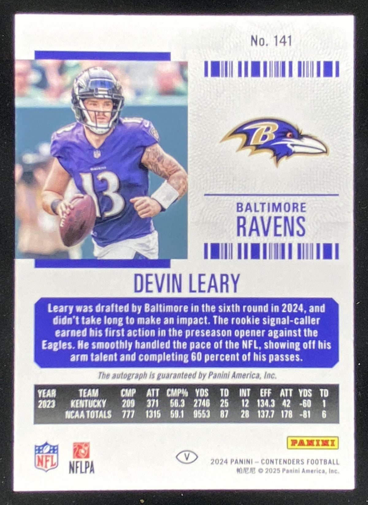 2024 Panini Contenders Devin Leary #141 trading card