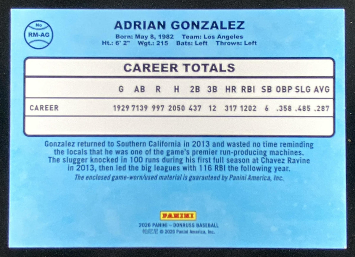 2026 Panini Donruss Adrian Gonzalez #RM-AG trading card