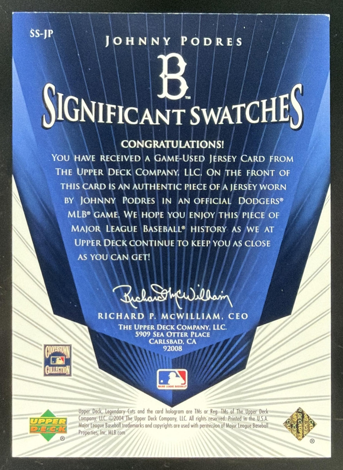 2004 SP Legendary Cuts Significant Swatches Johnny Podres Jersey