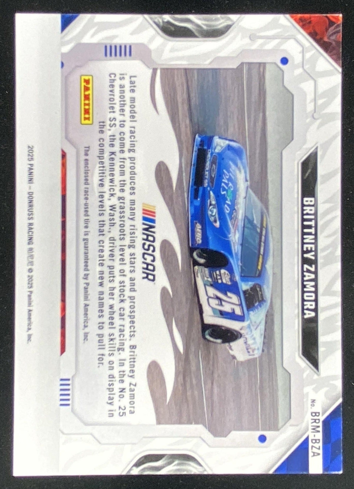 2025 Panini Donruss Racing Brittney Zamora Burning Rubber relic trading card
