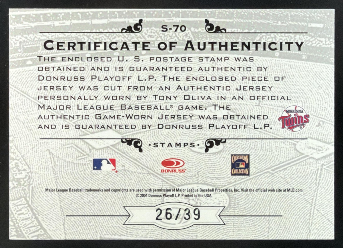 2005 Leaf Century Stamps Tony Oliva Jersey /39