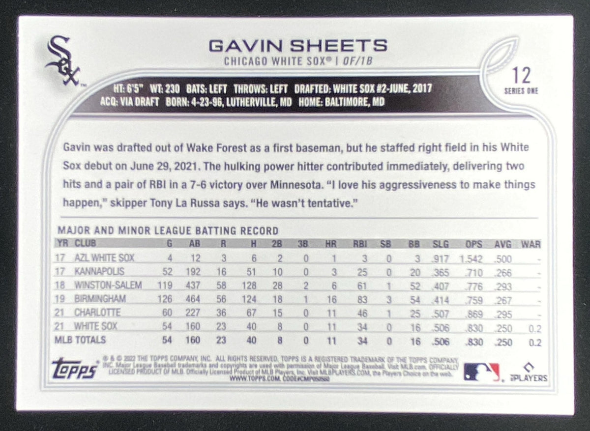 2022 Topps Series 1 Gavin Sheets #12 trading card