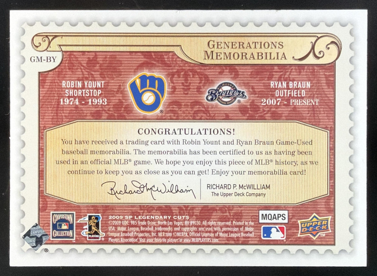 2009 SP Legendary Cuts Generations Robin Yount / Ryan Braun Dual Jersey