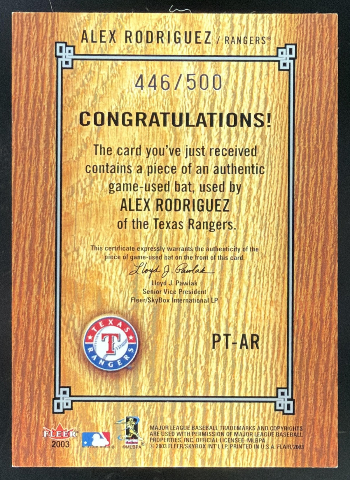 2003 Flair Power Tools Alex Rodriguez Bat /500