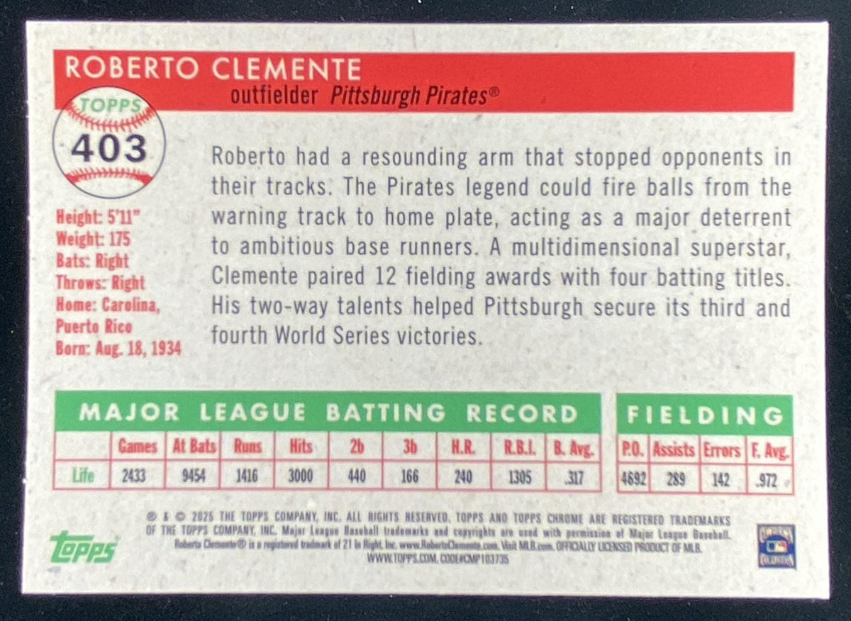 2025 Topps Chrome Platinum Roberto Clemente trading card