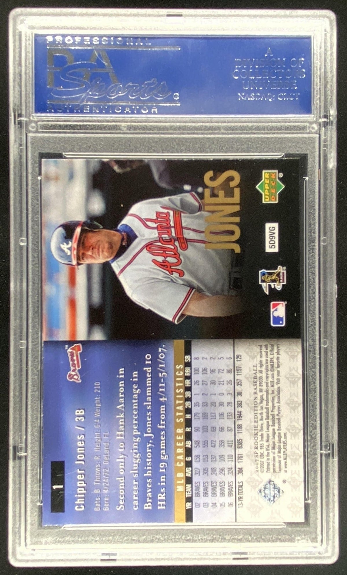 2007 SP Rookie Edition Chipper Jones #1 graded PSA 10 trading card