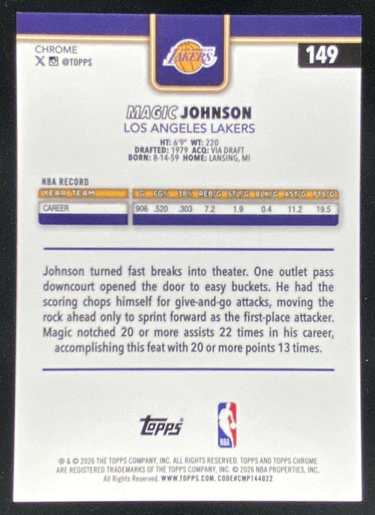 2025 Topps Chrome Update Magic Johnson trading card