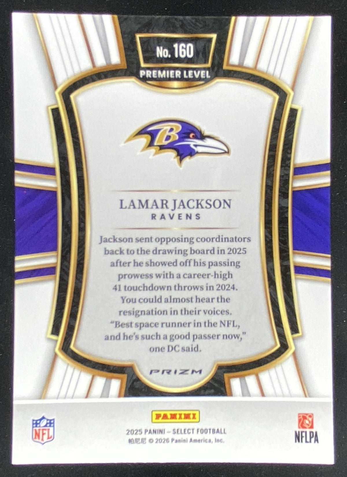 2025 Panini Select Lamar Jackson #160 trading card