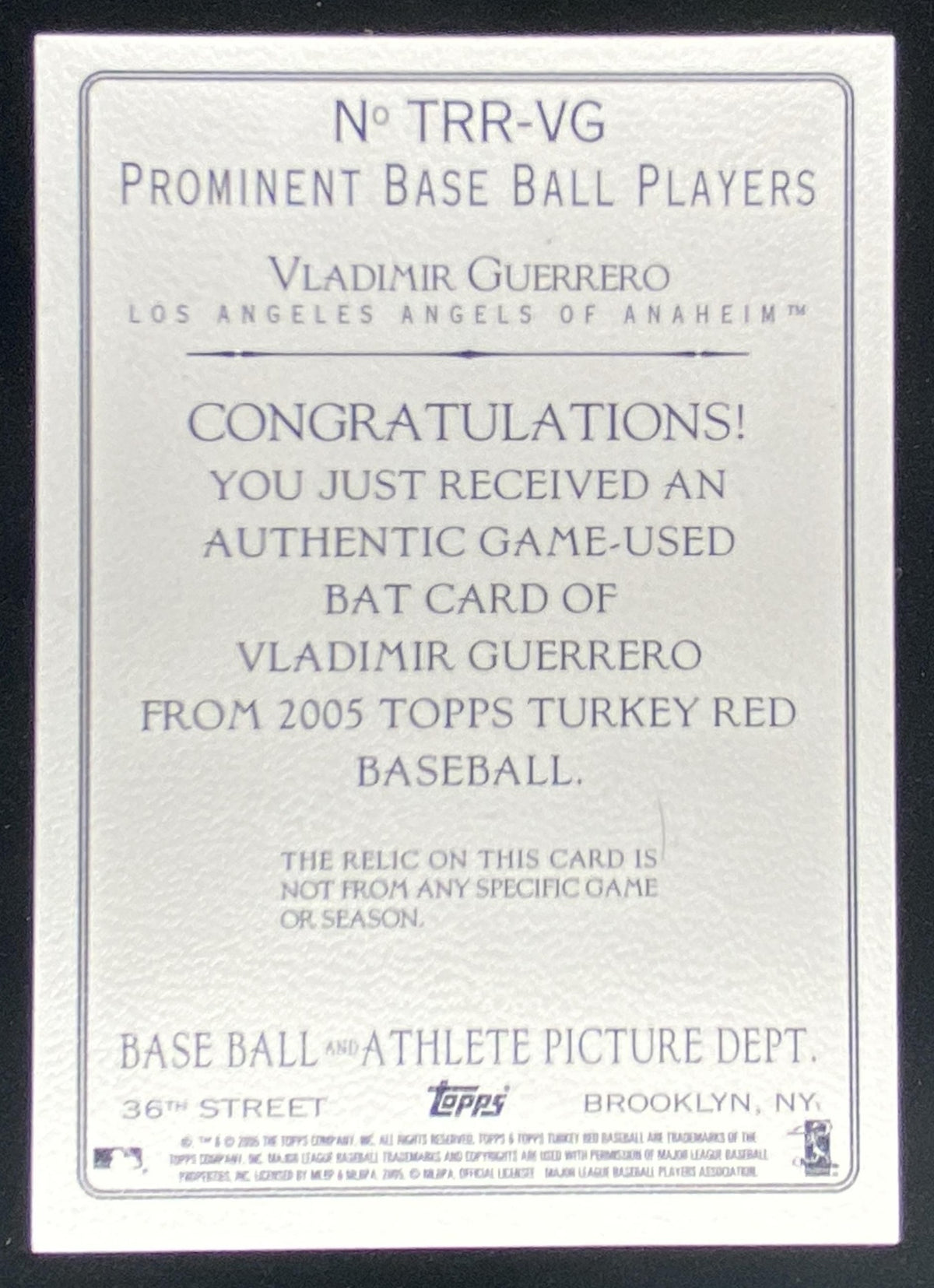 2005 Topps Turkey Red Vladimir Guerrero #TRR-VG trading card