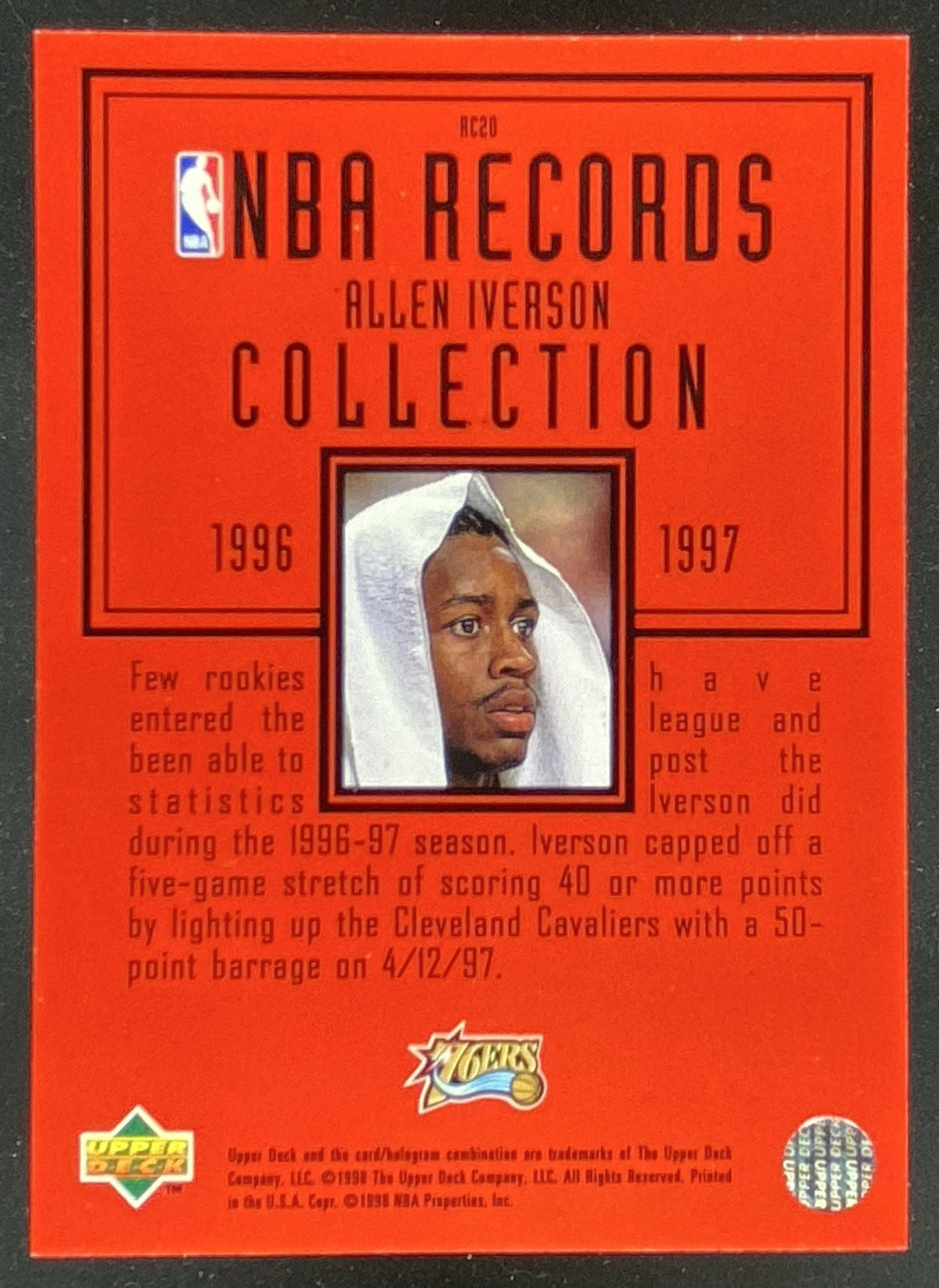 1997 Upper Deck Allen Iverson #RC20 trading card
