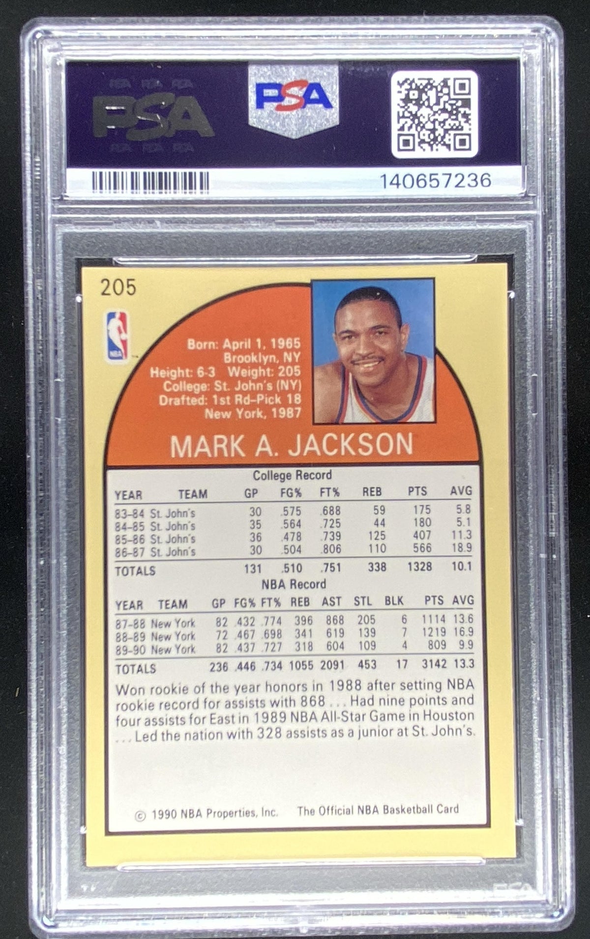 1990 Hoops Mark Jackson #205 graded PSA 8 trading card