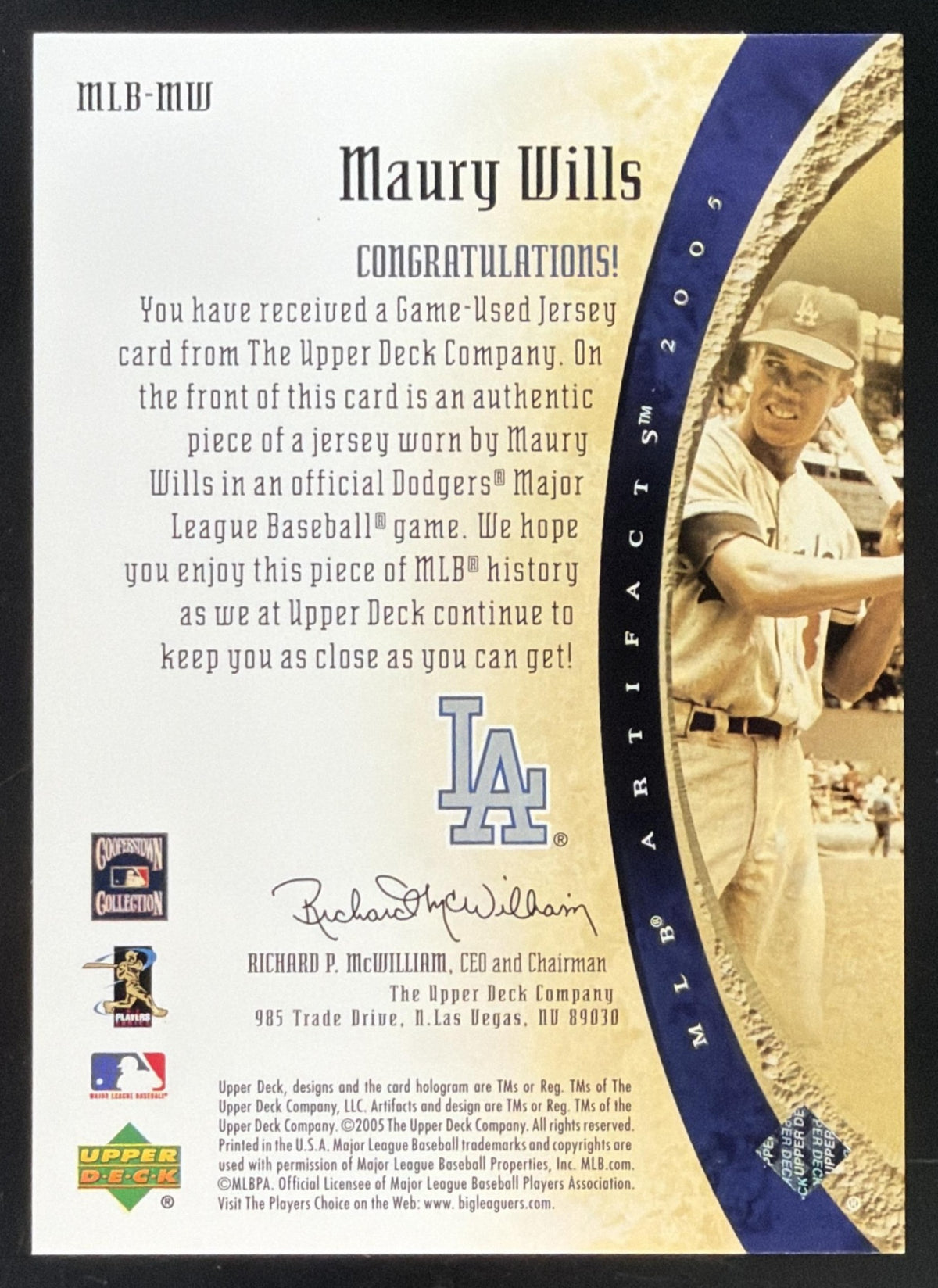 2005 Upper Deck Artifacts Maury Wills Jersey /325