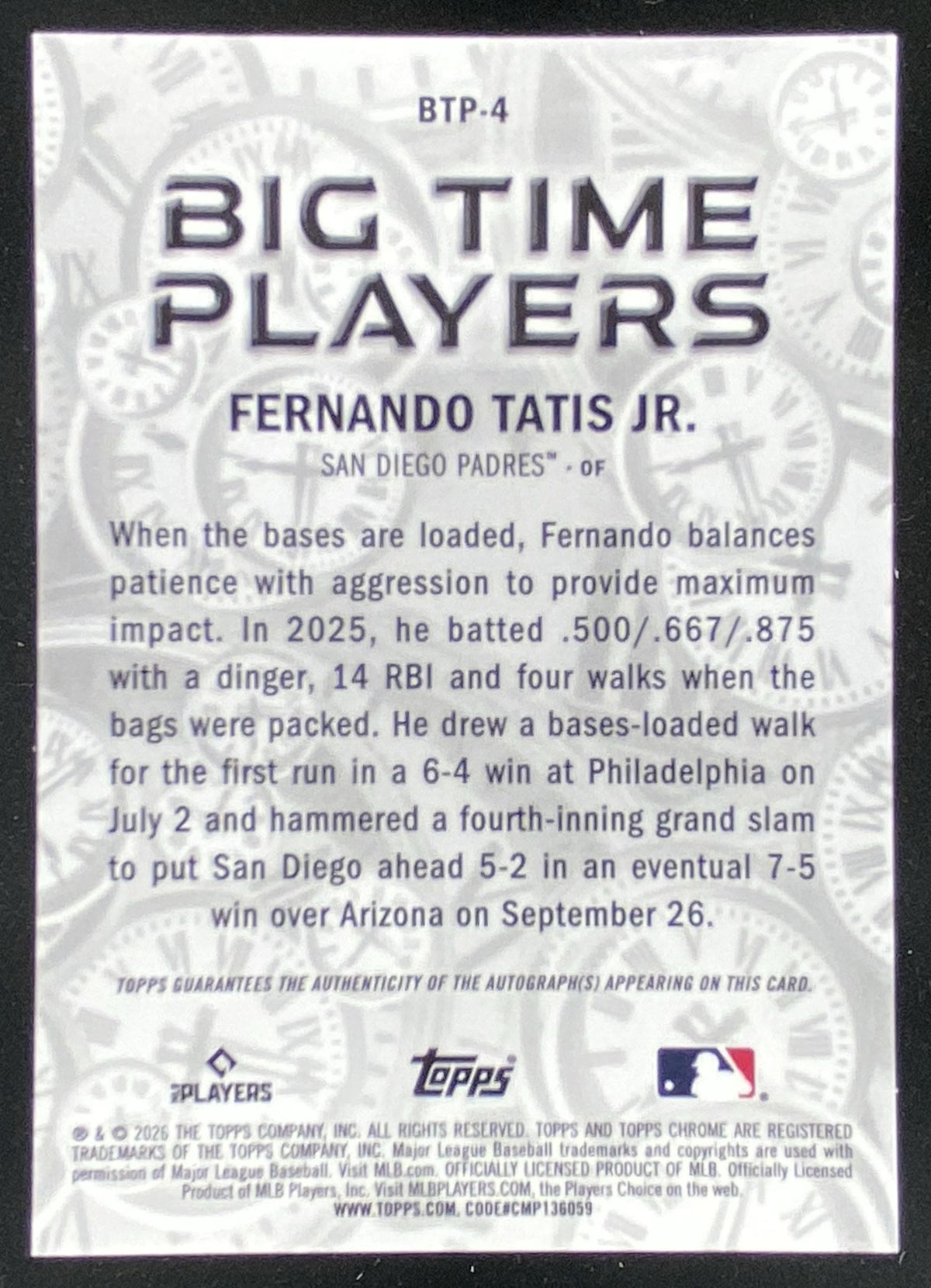 2026 Topps Chrome Fernando Tatis Jr. #BTP-4 trading card