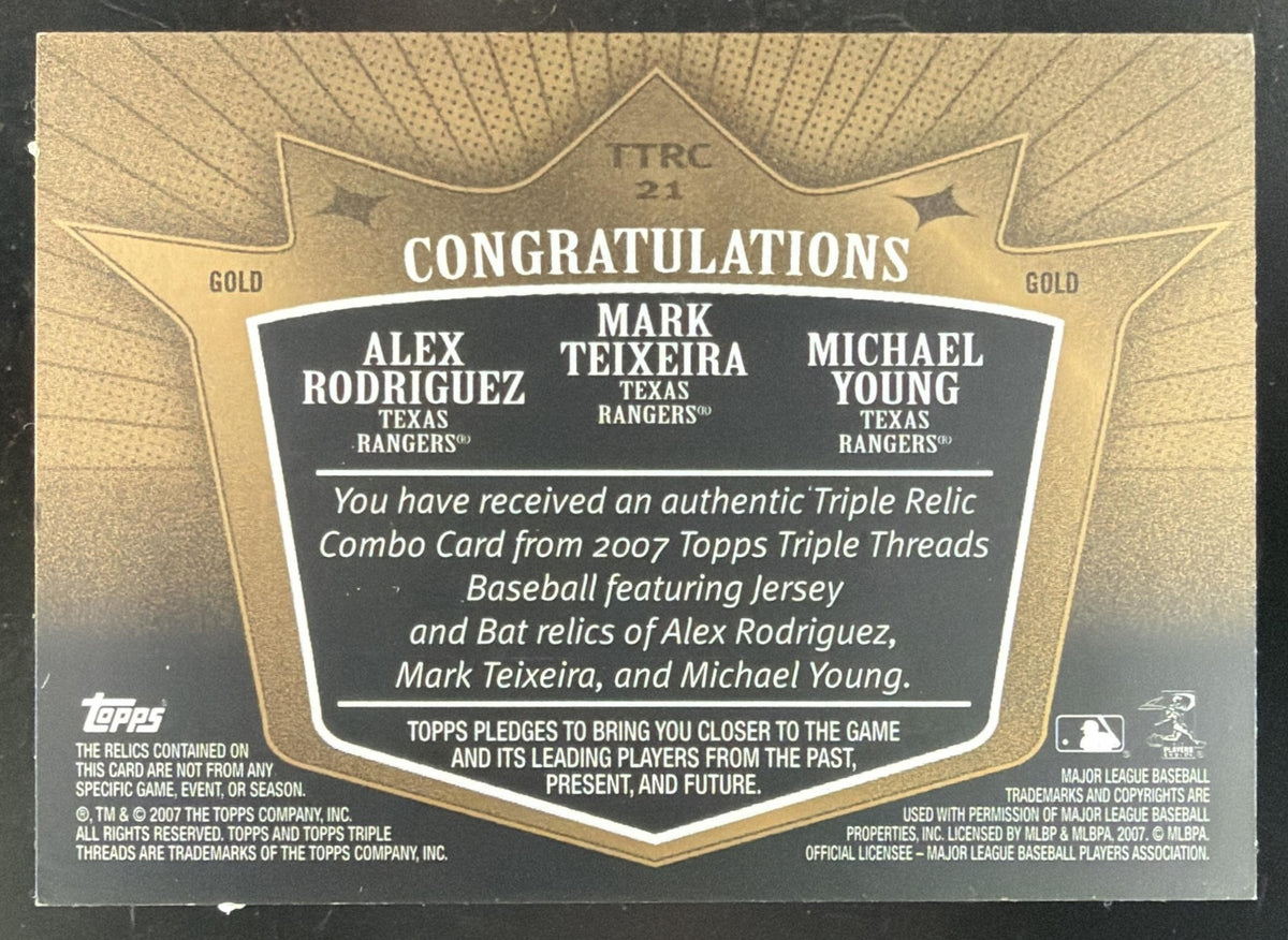 2007 Triple Threads Gold Michael Young / Teixeira / A-Rod Triple Relic /9