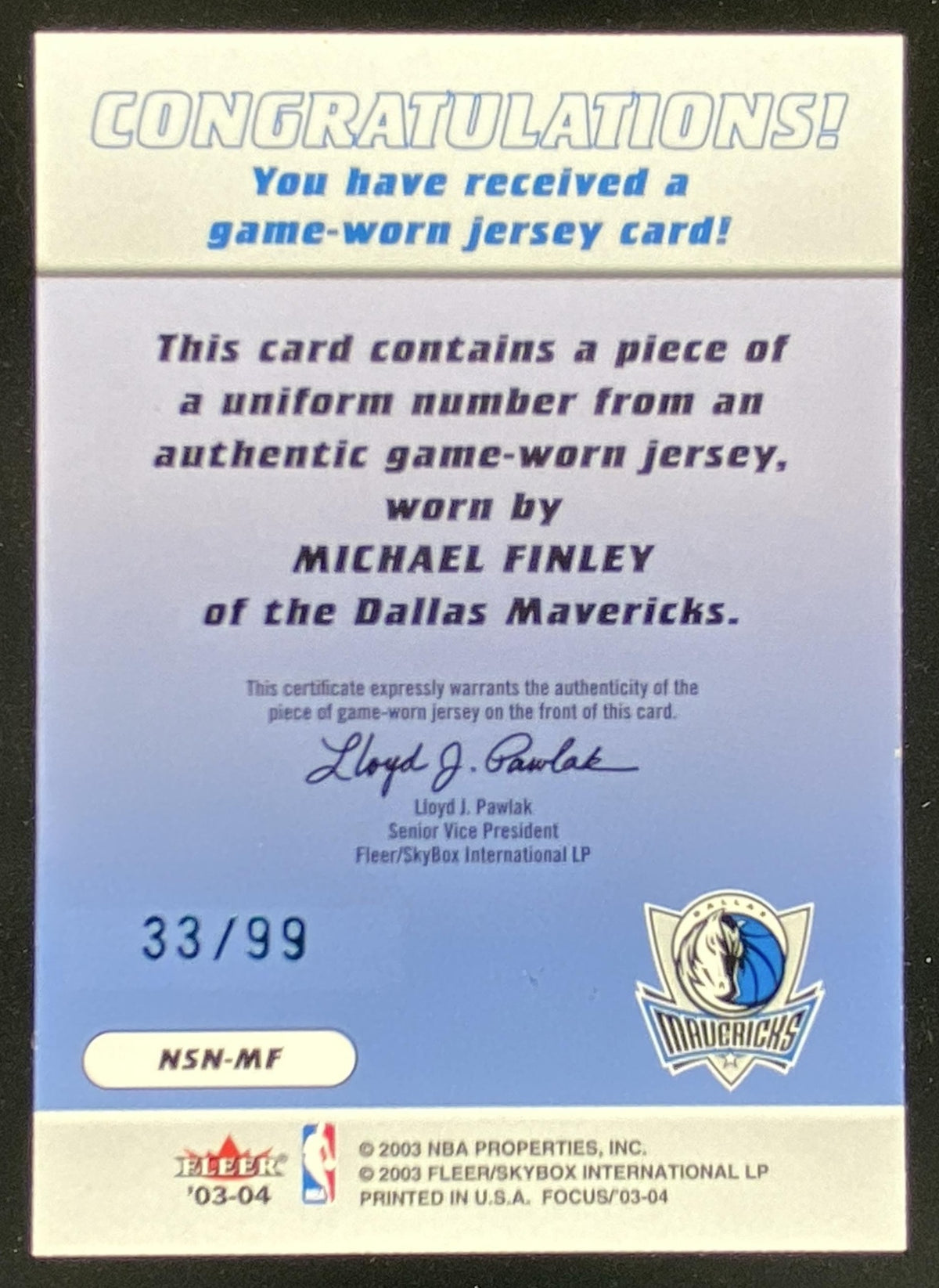 2003 Fleer Focus Michael Finley trading card