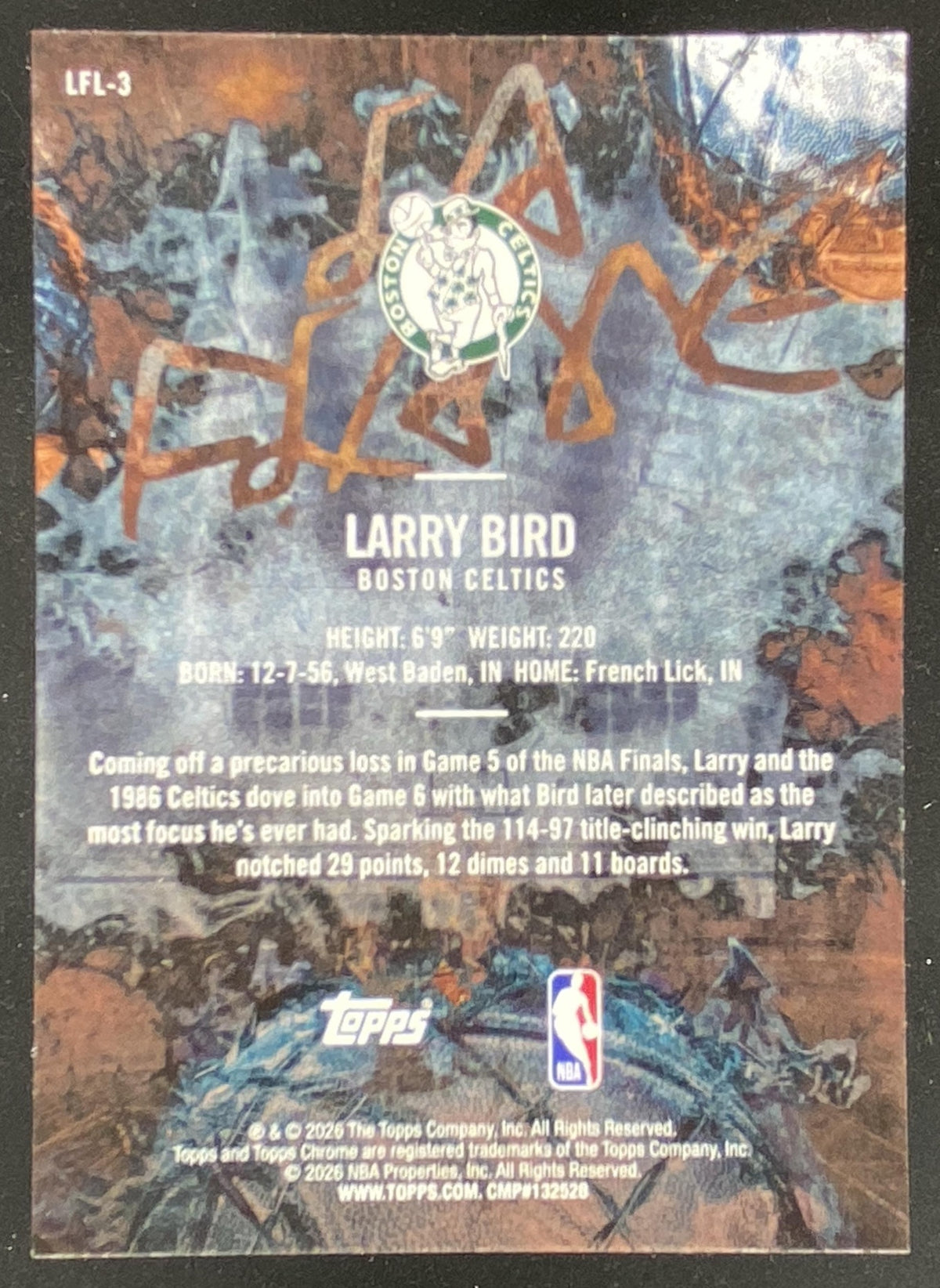 2025 Topps Chrome x Cactus Jack Larry Bird #LFL-3 trading card