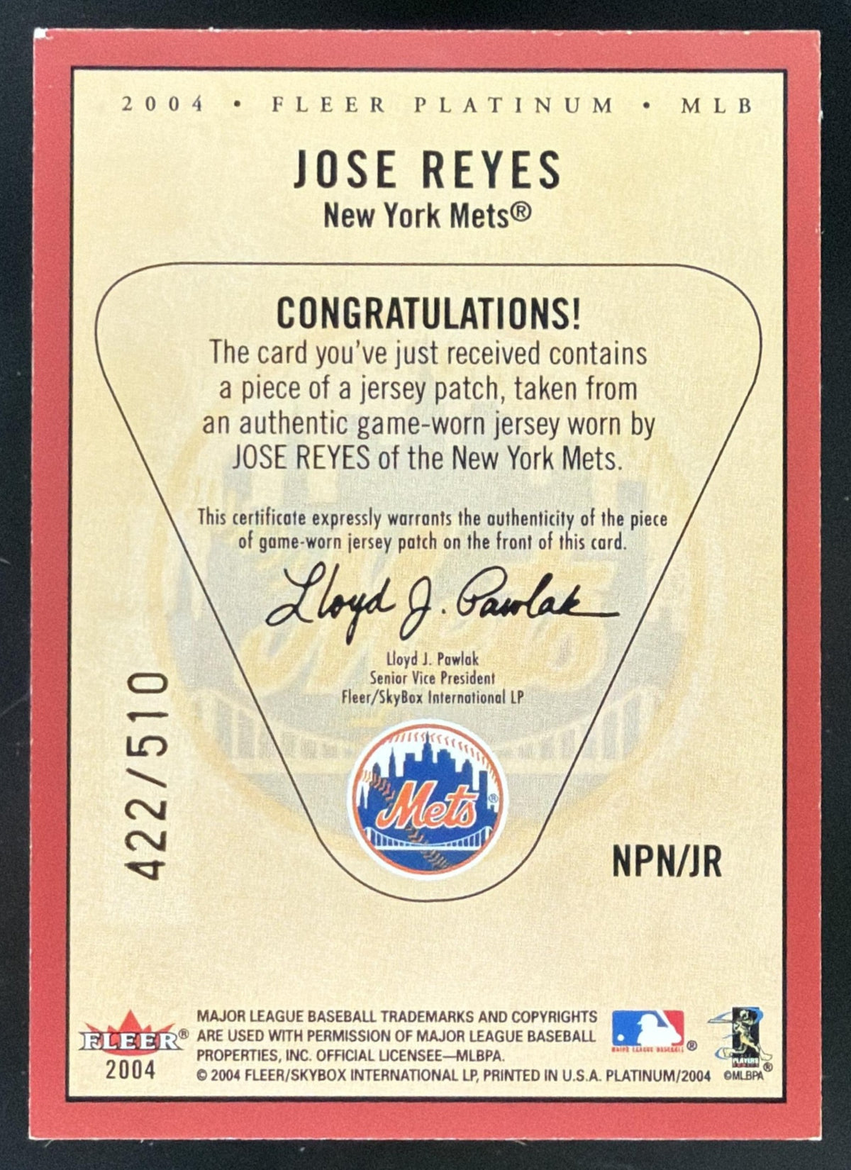 2004 Fleer Platinum Nameplates Jose Reyes Patch /510