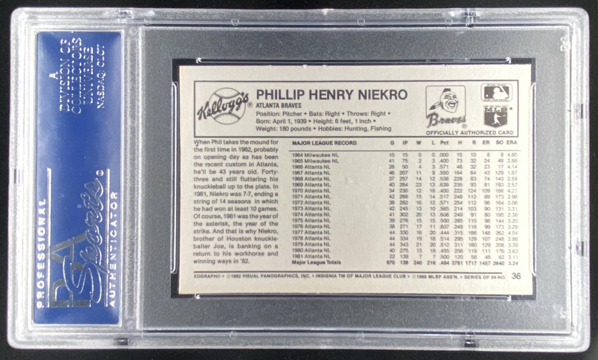 1982 Kellogg's 3-D Super Stars Phil Niekro #36 graded PSA 10 trading card