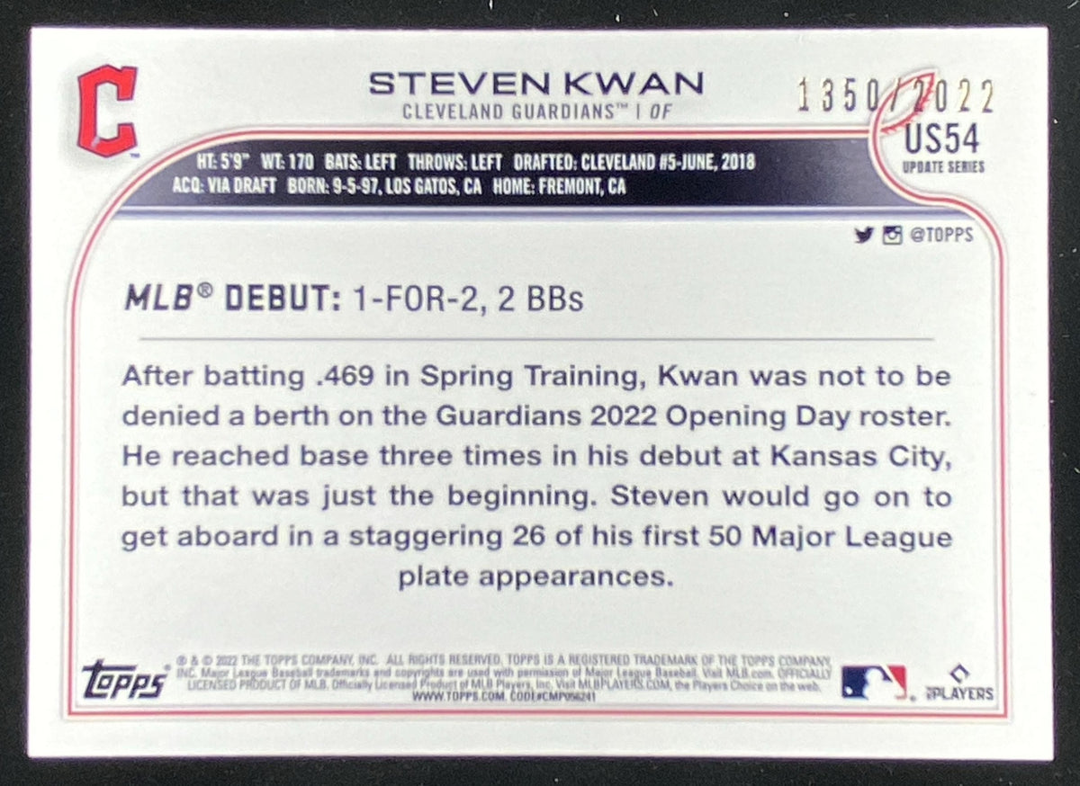 2022 Topps Update Steven Kwan #US54 trading card