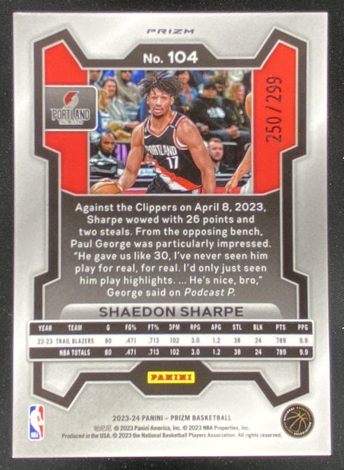 2023 Panini Prizm Shaedon Sharpe trading card