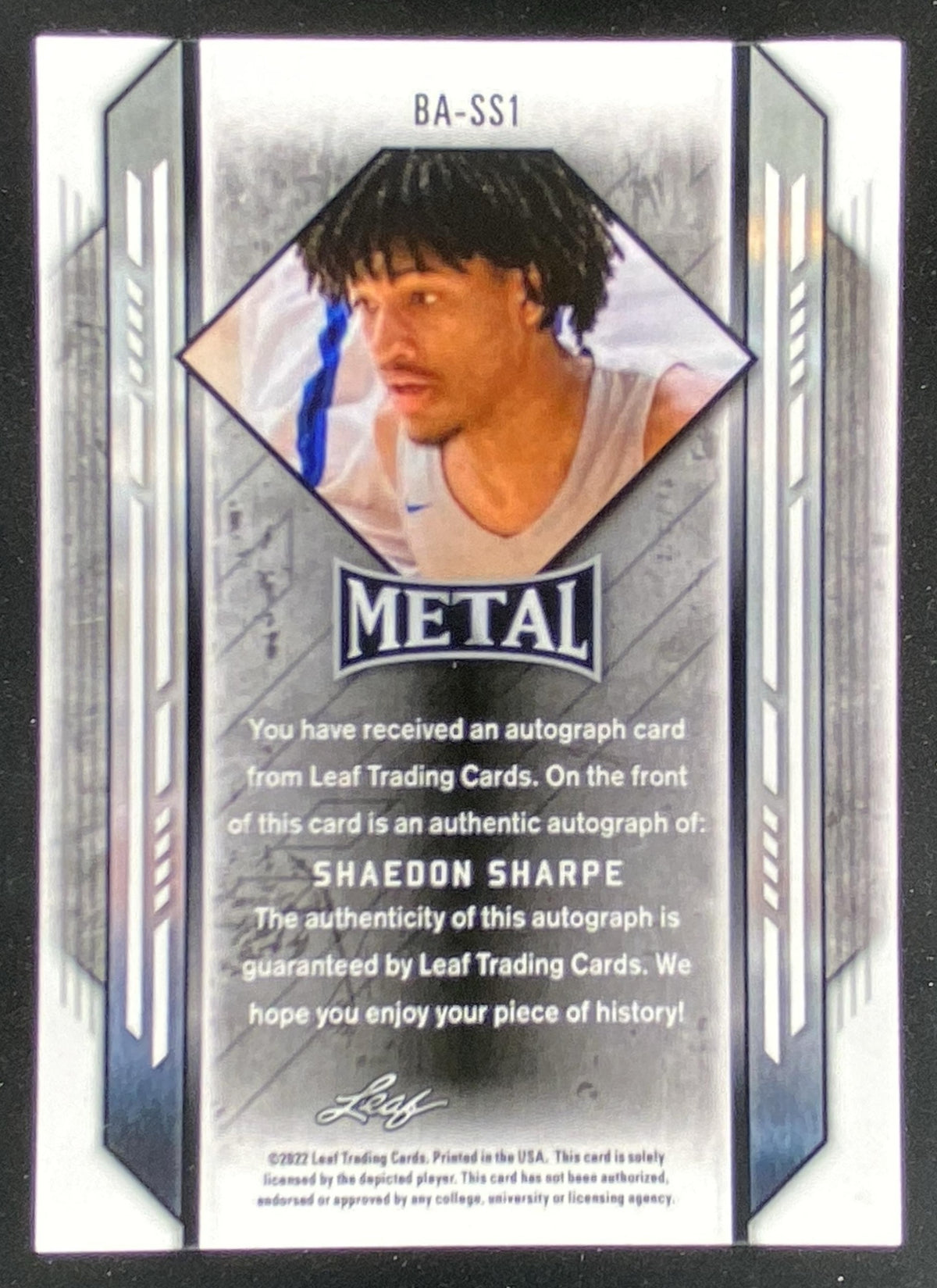 2021 Leaf Metal Shaedon Sharpe #BA-SS1 trading card