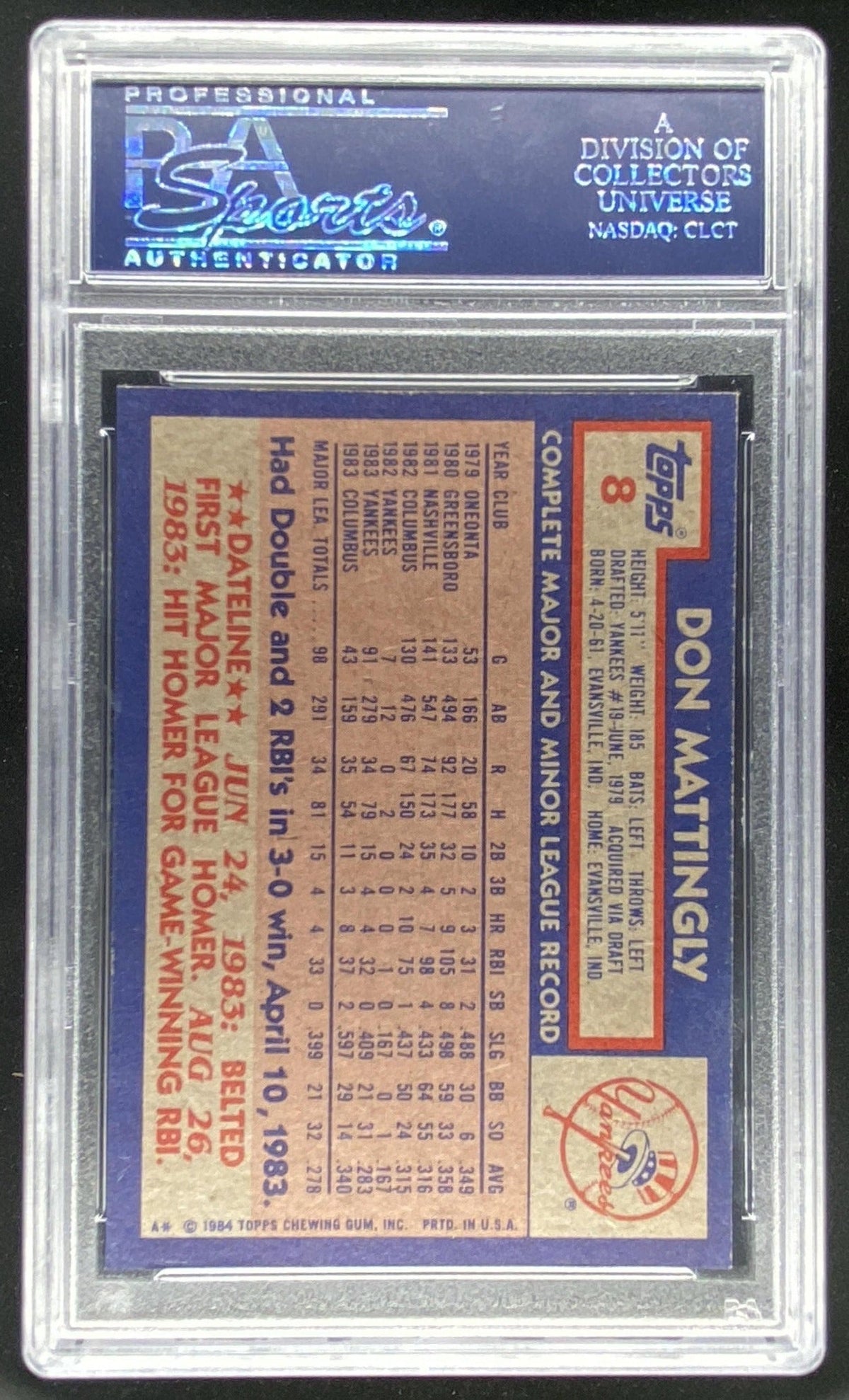 1984 Topps Don Mattingly graded PSA 9 trading card