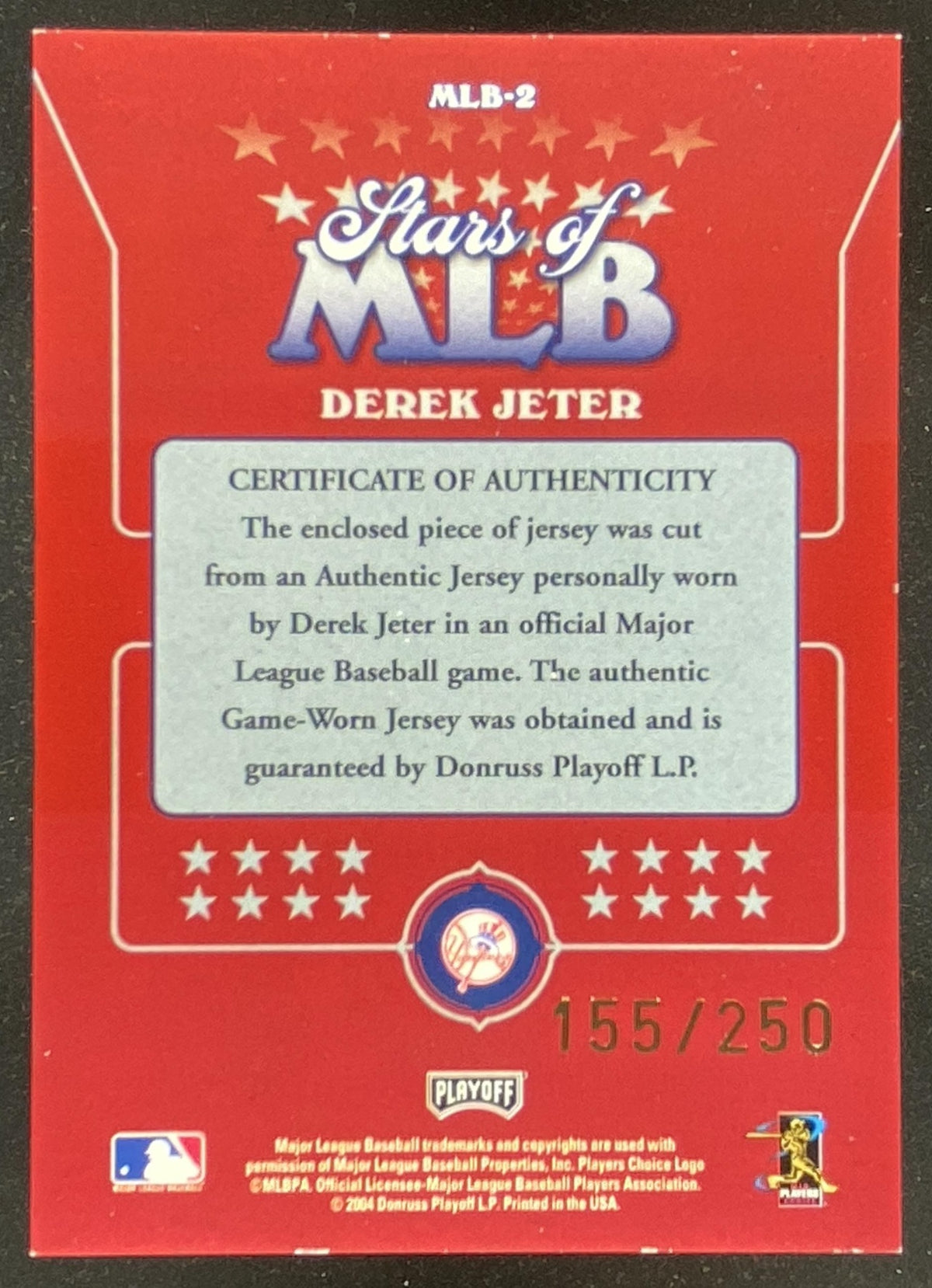 2004 Playoff Prestige Derek Jeter #MLB-2 trading card