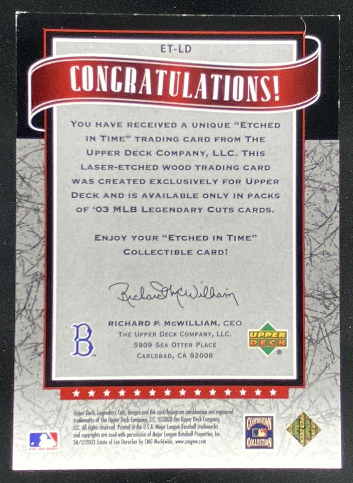 2003 SP Legendary Cuts Leo Durocher #EL-TD trading card