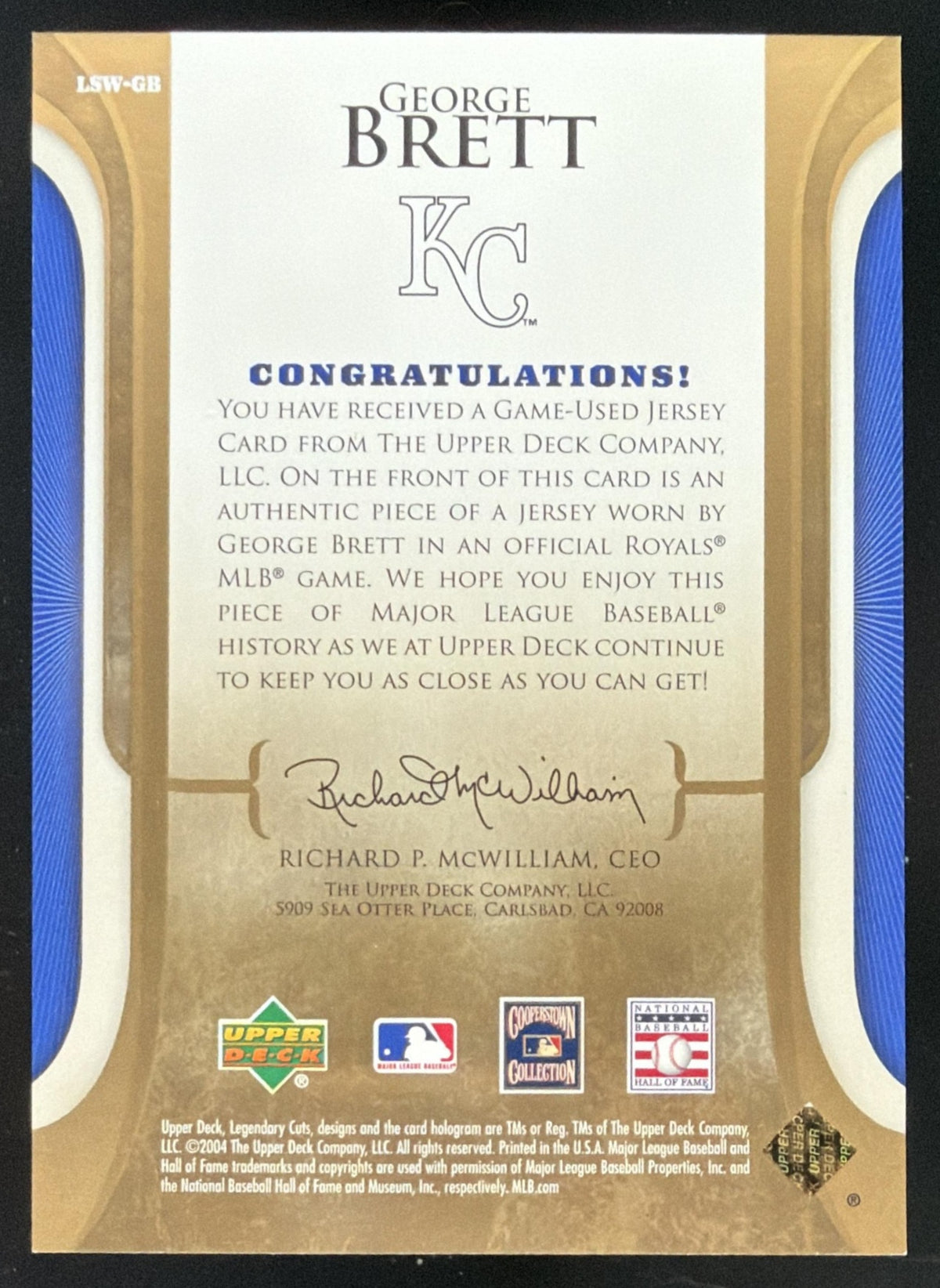 2004 SP Legendary Cuts Legendary Swatches George Brett Jersey