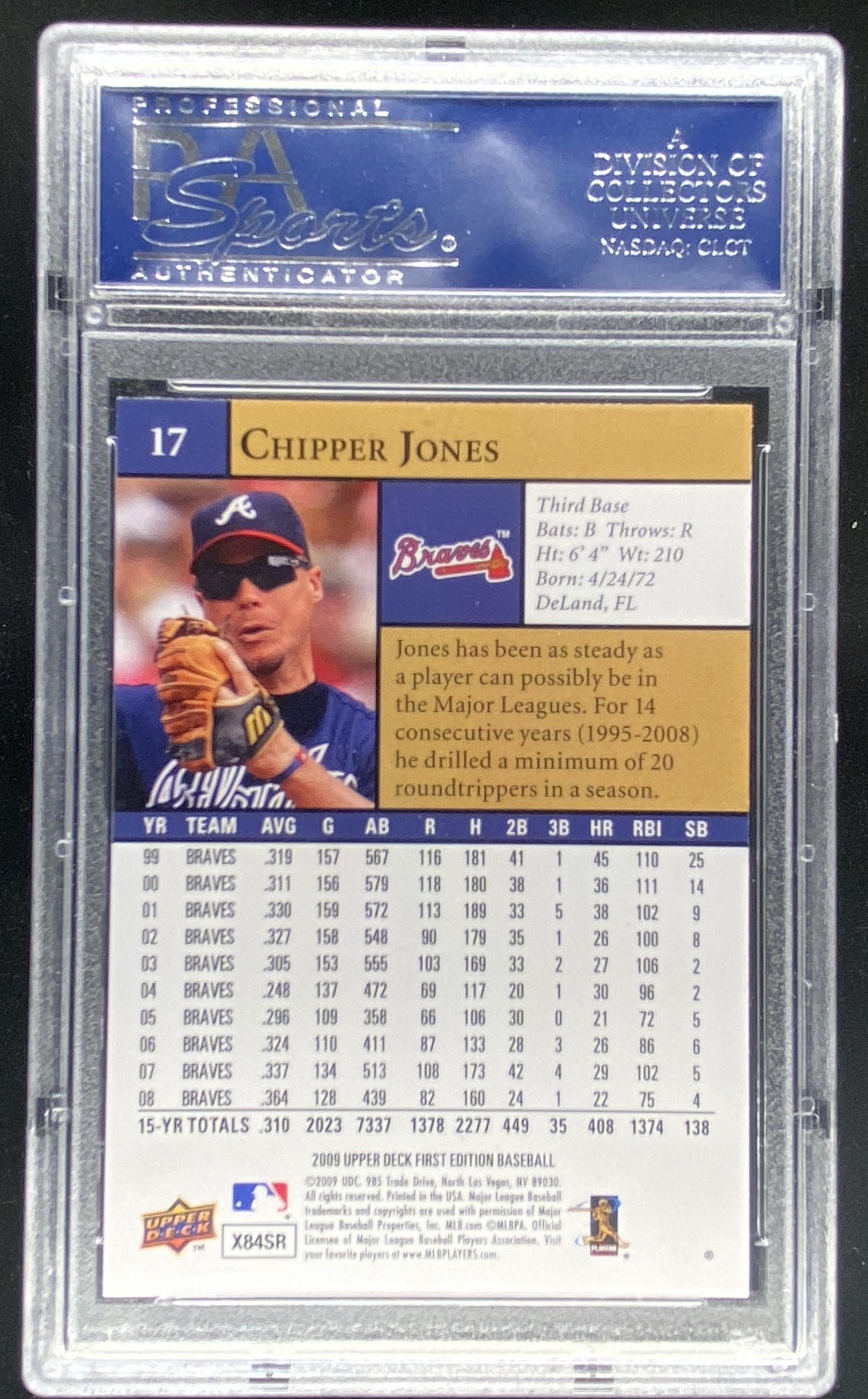 2009 Upper Deck First Edition Chipper Jones #17 graded PSA 10 trading card