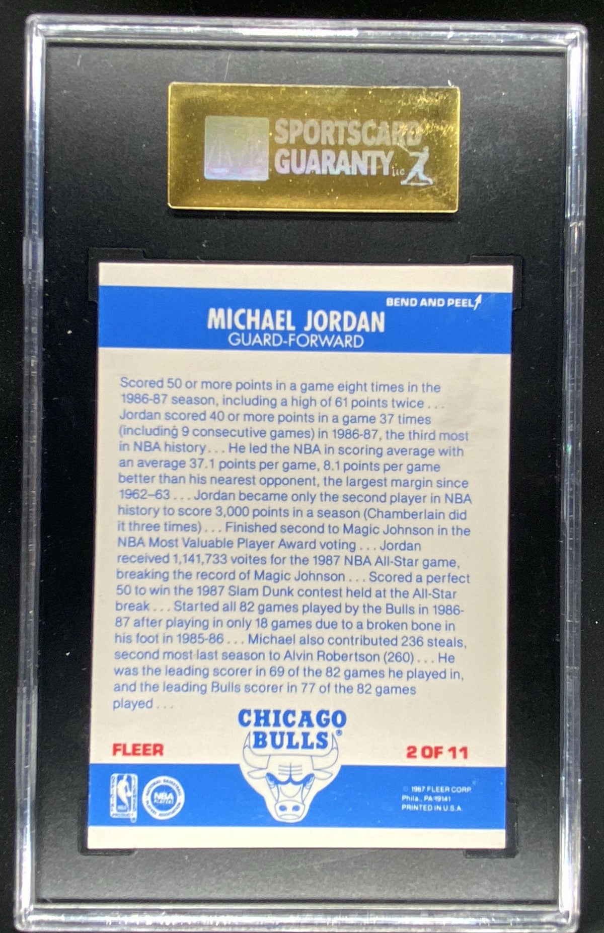 1987 Fleer Sticker Michael Jordan #2 graded SGC 6 trading card