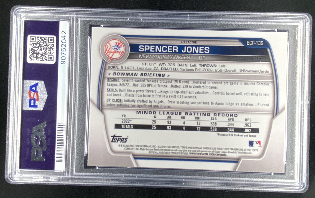 2023 Bowman Chrome Spencer Jones #BCP-139 graded PSA 9 trading card