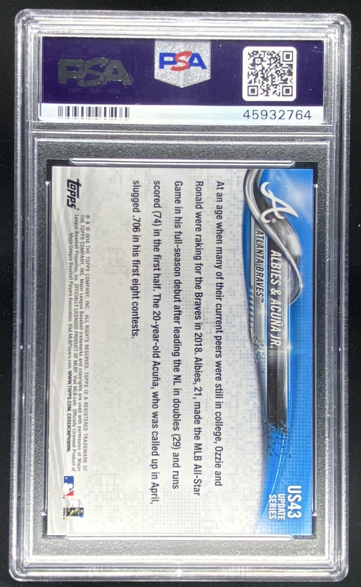 2018 Topps Update Ronald Acuña Jr. / Ozzie Albies #US43 graded PSA 10 trading card