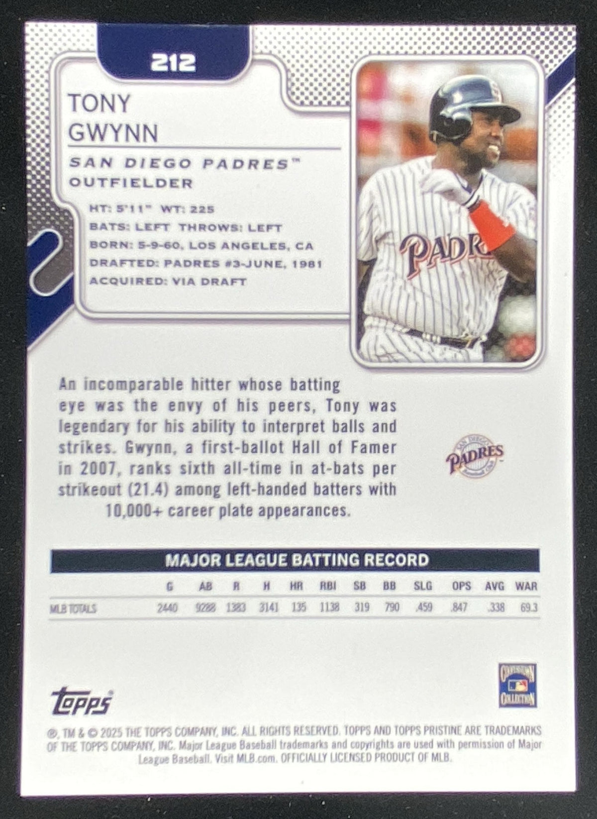 2025 Topps Pristine Tony Gwynn #212 trading card