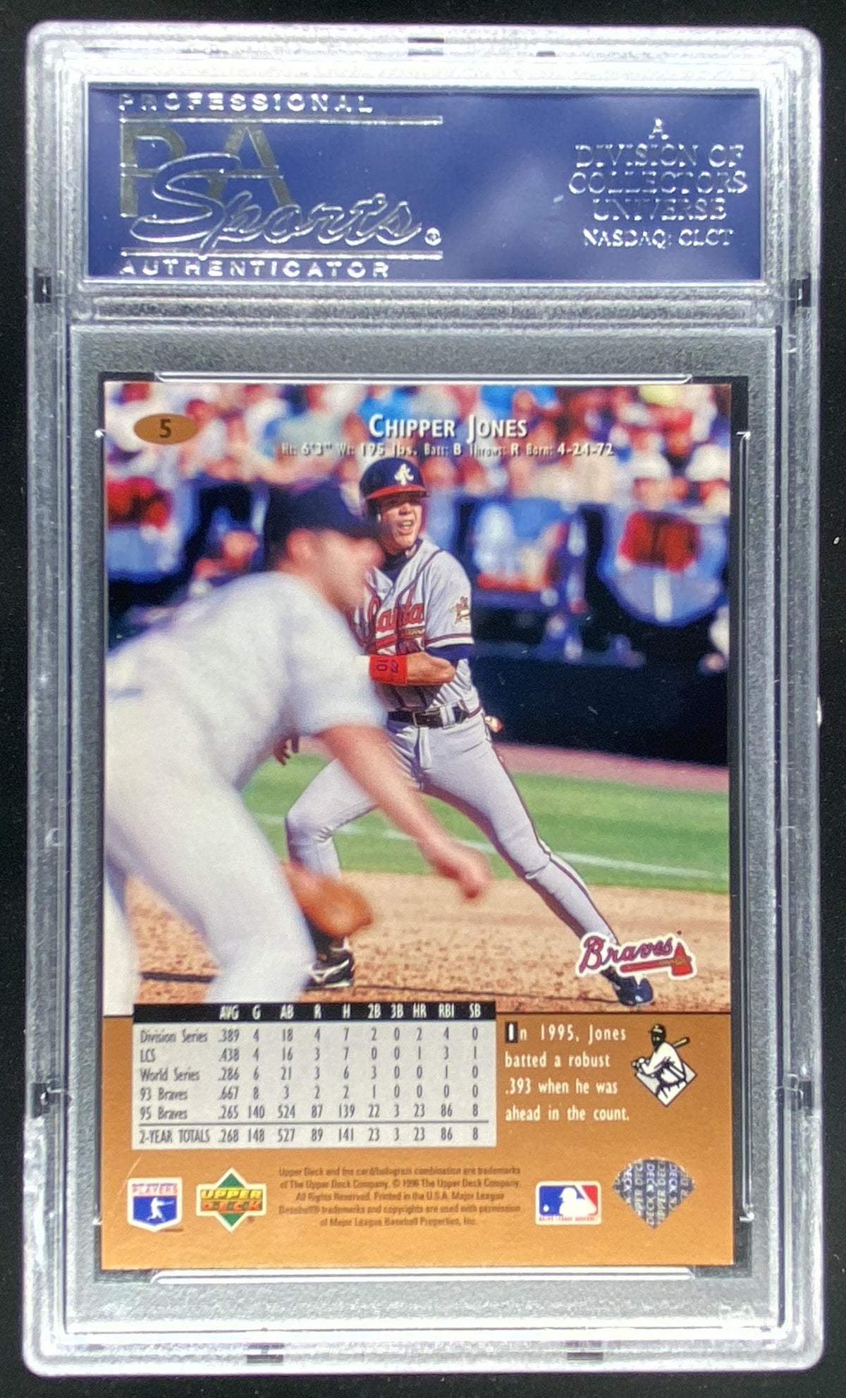 1996 Upper Deck Chipper Jones #5 graded PSA 10 trading card