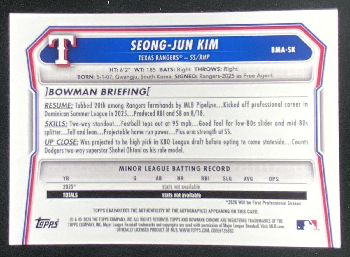 2026 Bowman Mega Box Seong-Jun Kim #BMA-SK trading card
