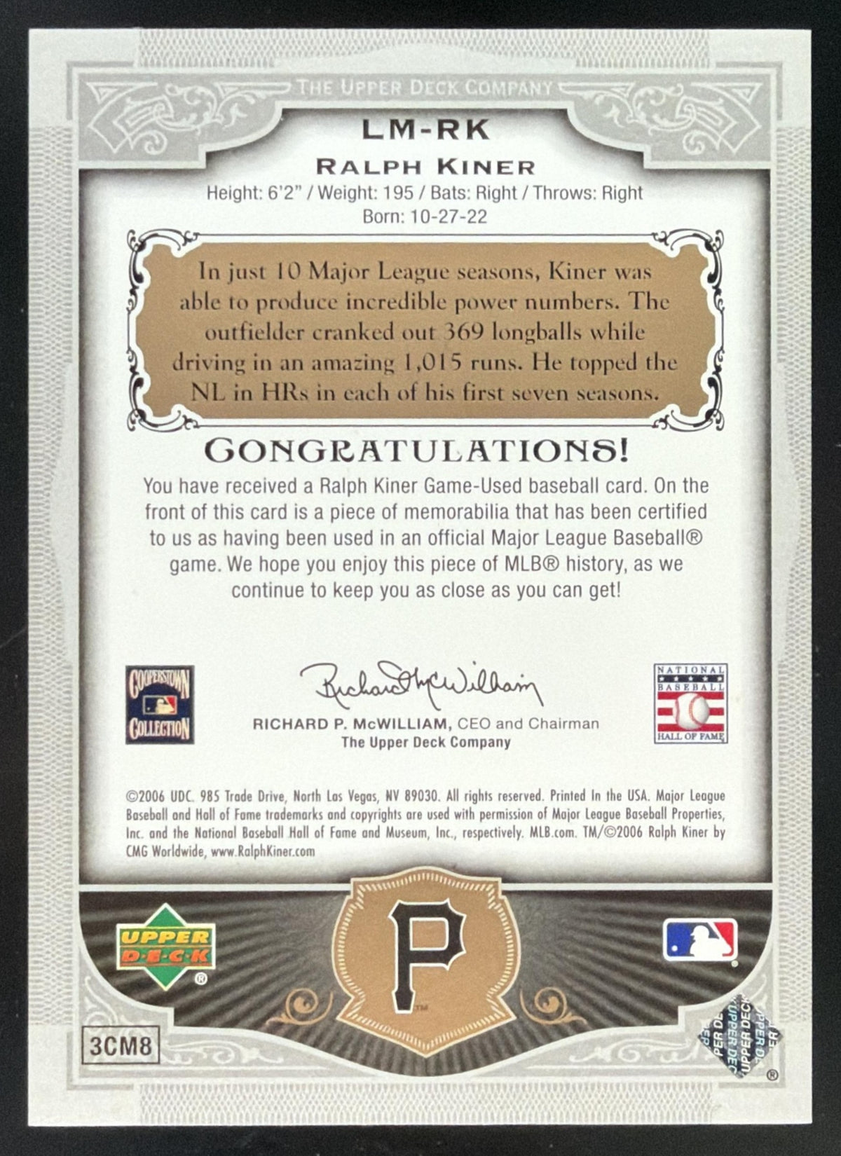 2006 SP Legendary Cuts Ralph Kiner Bat /199