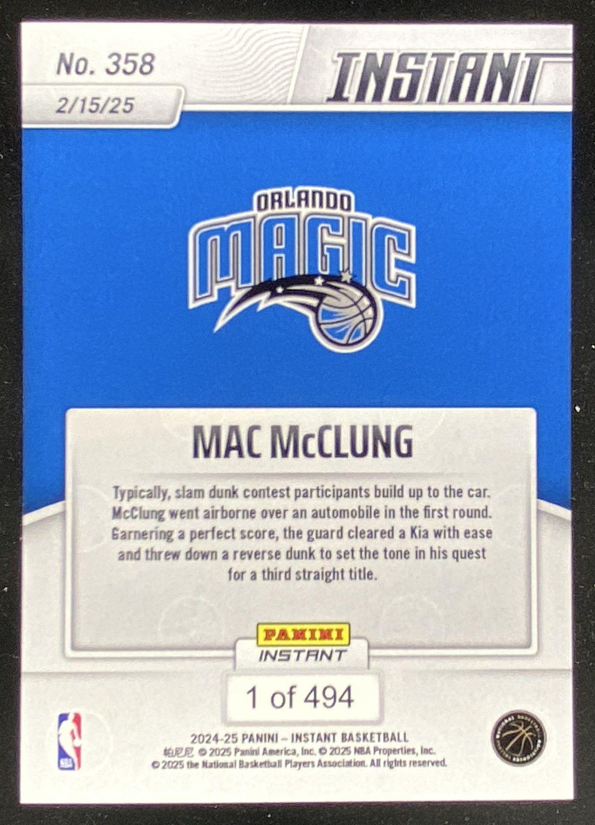 2024 Panini Instant Mac McClung trading card
