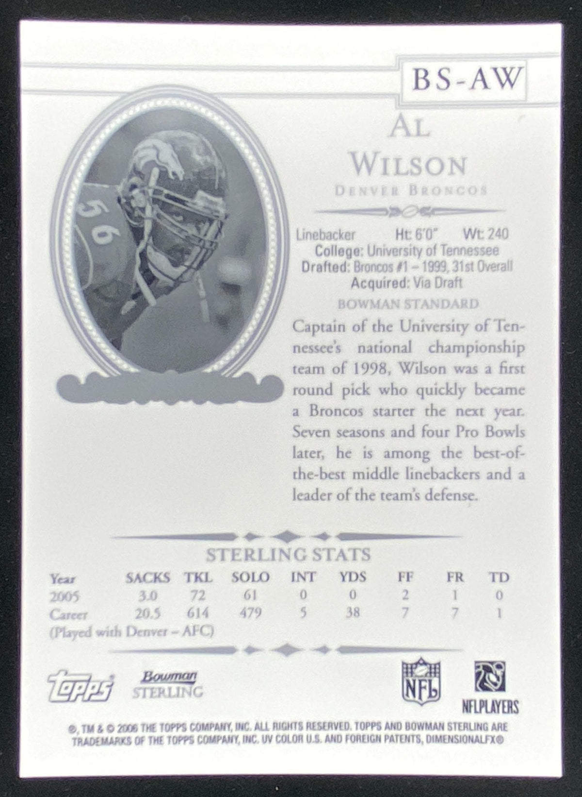 2006 Bowman Sterling Al Wilson #BS-AW trading card