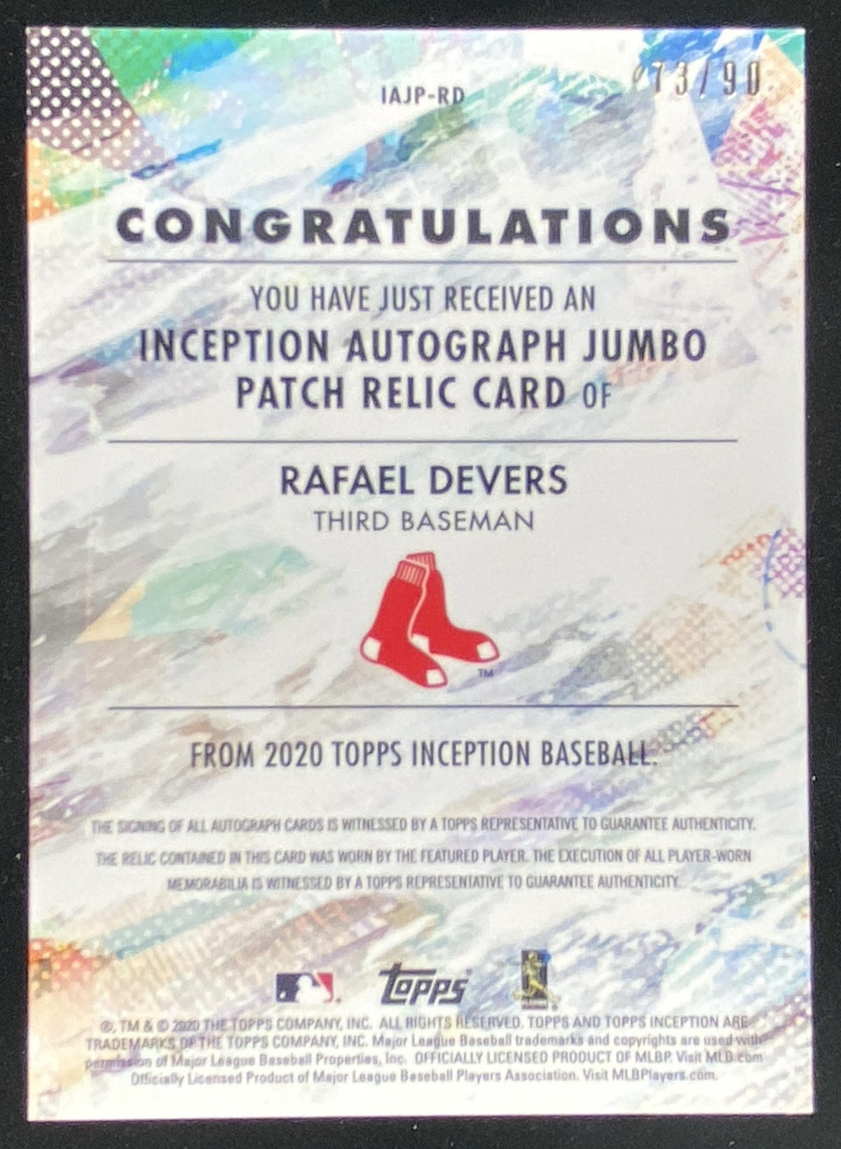 2020 Topps Inception Rafael Devers #IAJP-RD trading card