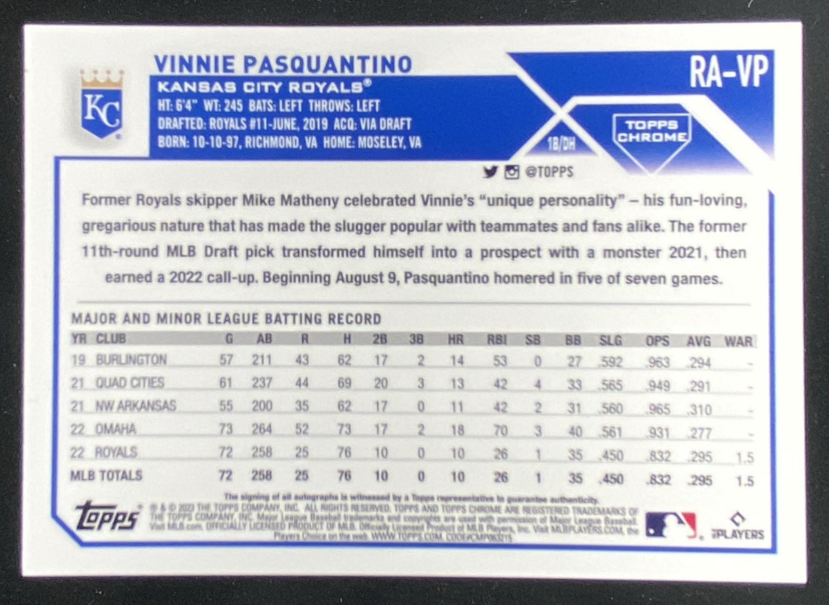 2023 Topps Chrome Vinnie Pasquantino #RA-VP trading card