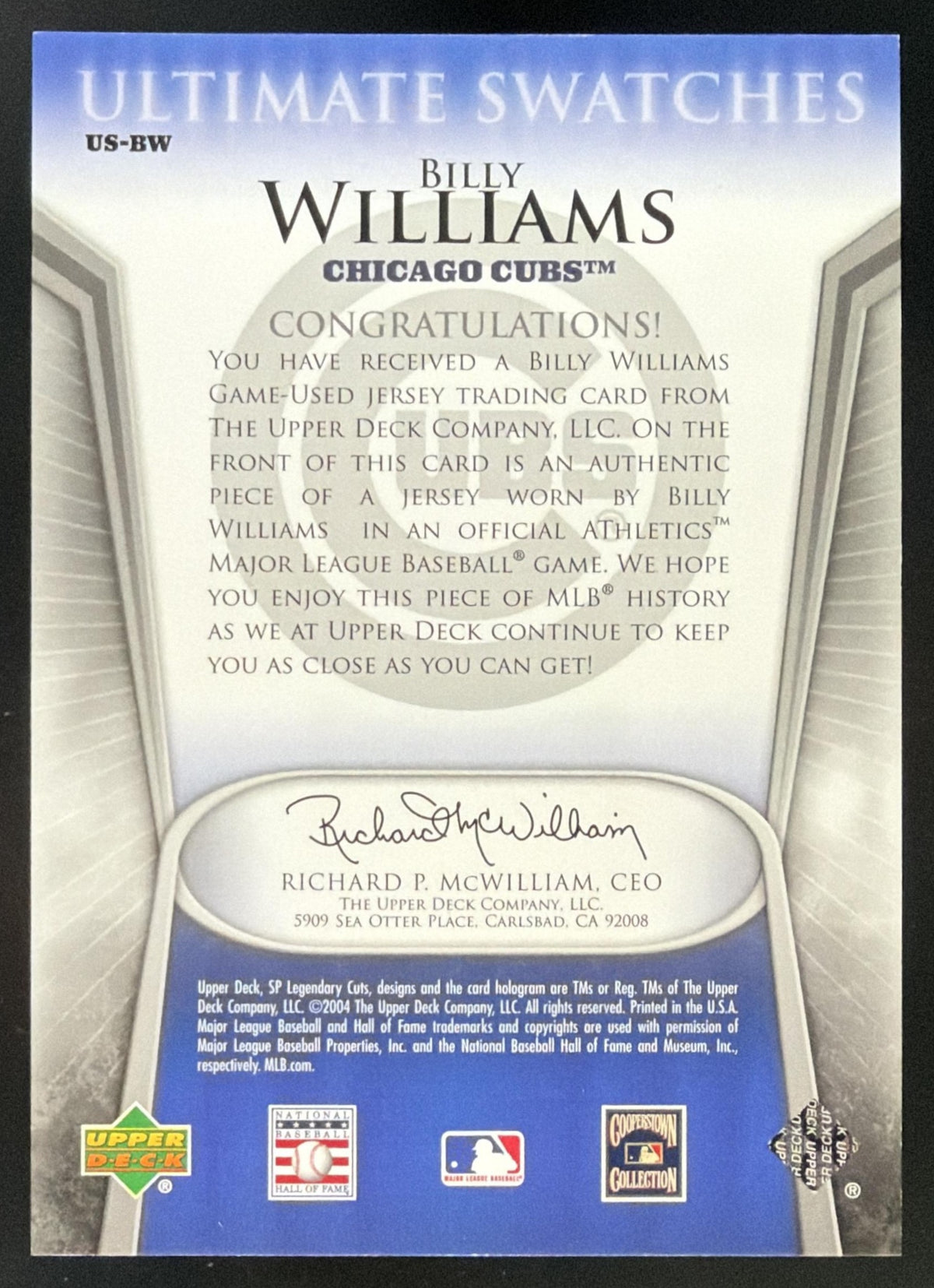 2004 SP Legendary Cuts Ultimate Swatches Billy Williams Jersey