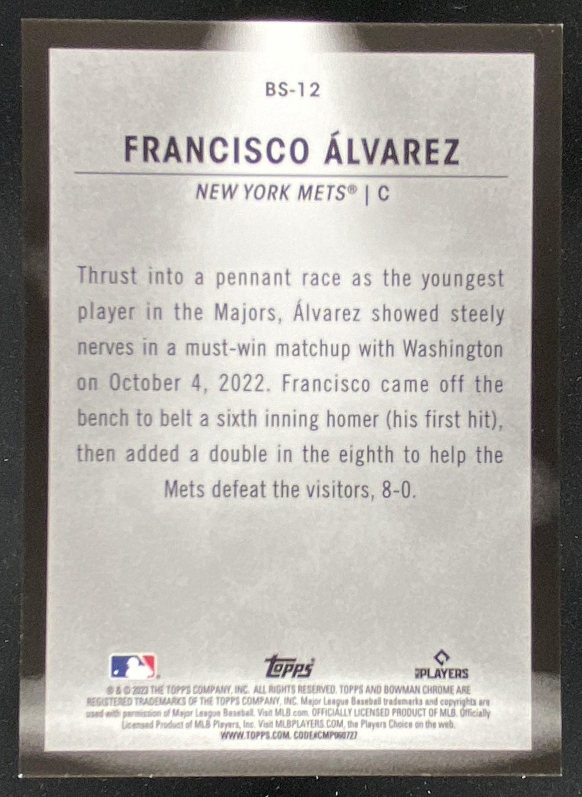 2023 Bowman Francisco Alvarez #BS-12 trading card