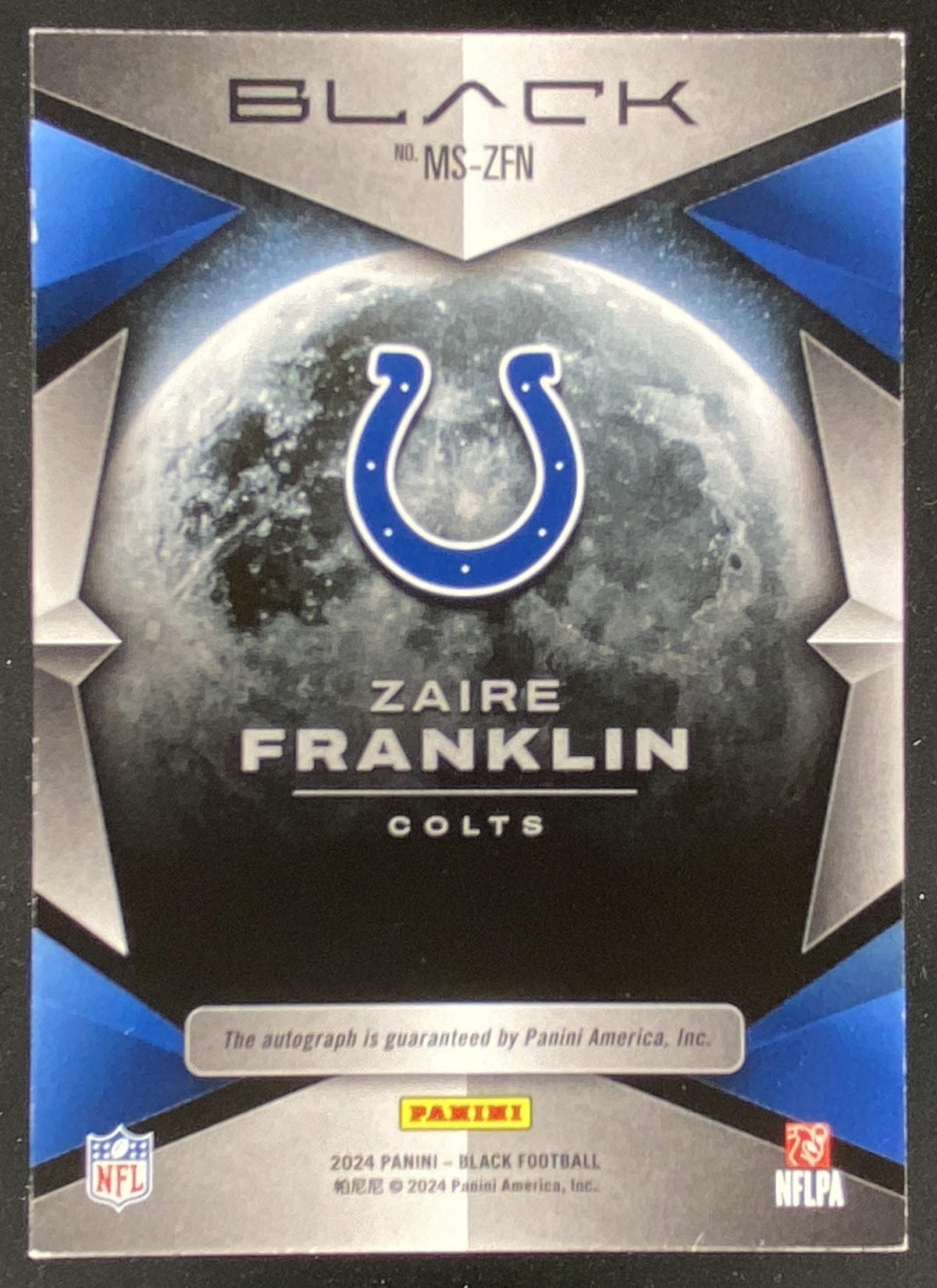 2024 Panini Black Zaire Franklin #MS-ZFN trading card