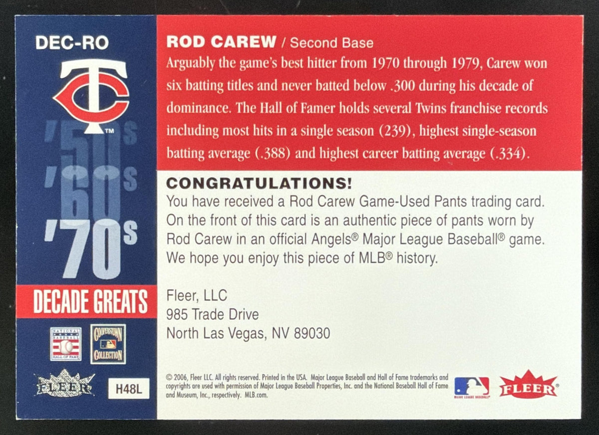 2006 Fleer Greats of the Game Decade Greats Rod Carew Jersey